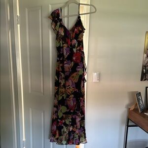 London Times Black and Red Asymmetrical Cocktail Dress